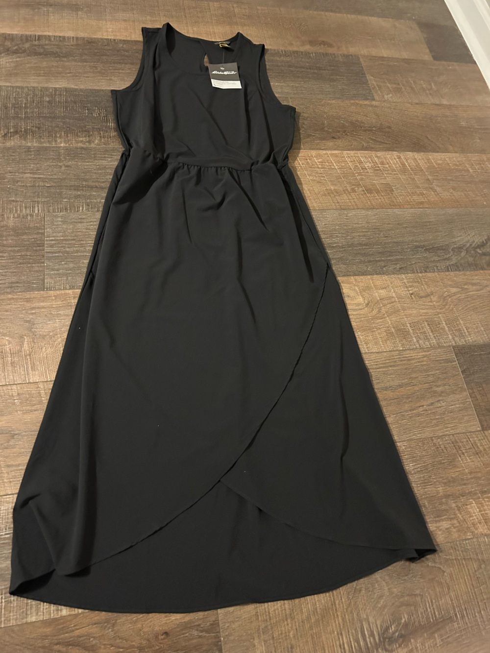 NWT Eddie Bauer Black Women's midi dress with stretchy waist